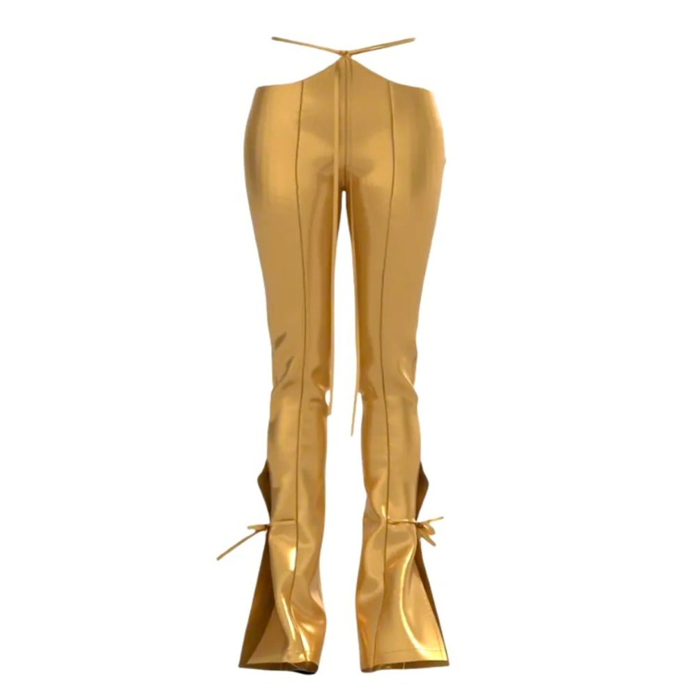 Sublime Havoc Gold Skintight String Leather Y2K Trouser Pants Sz‎ M Grunge Biker
